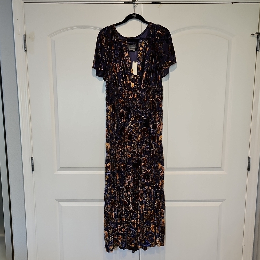 Anthropologie Purple and Gold Maxi Dress